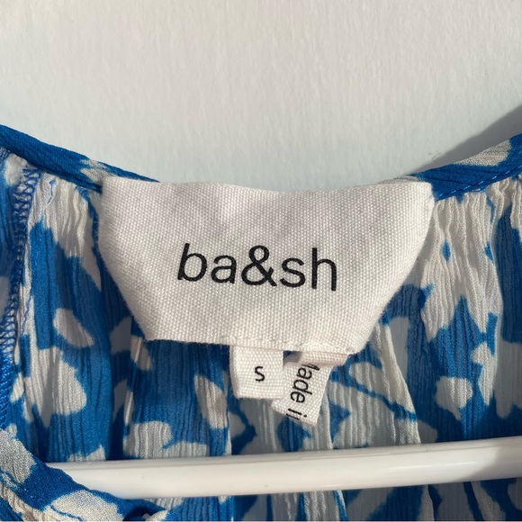 BA&SH Fiona Belted Mini Dress Blue Floral Chiffon Flowy Long Sleeve Size S - Picture 8 of 14